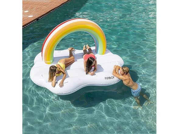FUNBOY Giant Inflatable Luxury Rainbow Cloud Island Daybed Pool Float