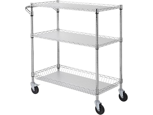 Kitchen Utility Cart, 3 Tiers, Wire Liner