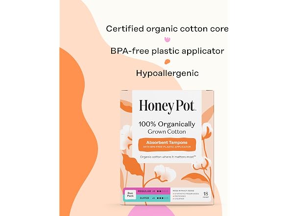 Honey Pot Organic Cotton Tampons 18 Count