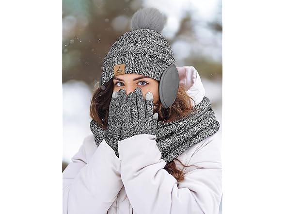 Earmuff Scarf Hat and Gloves for Women