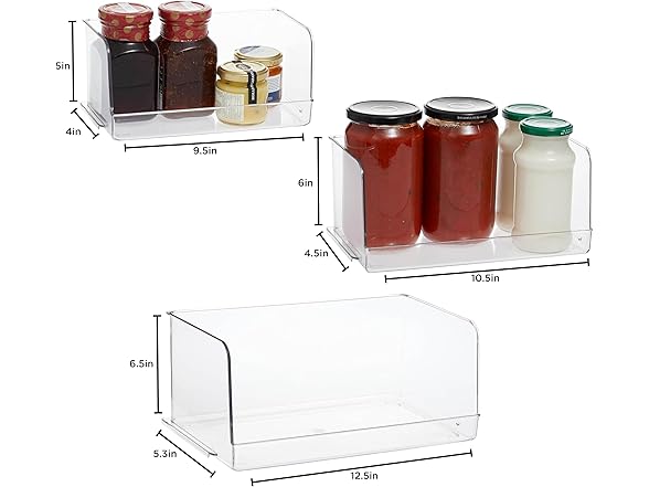 SIMPLEMADE Clear Refrigerator Organizer Bins Pack of 3