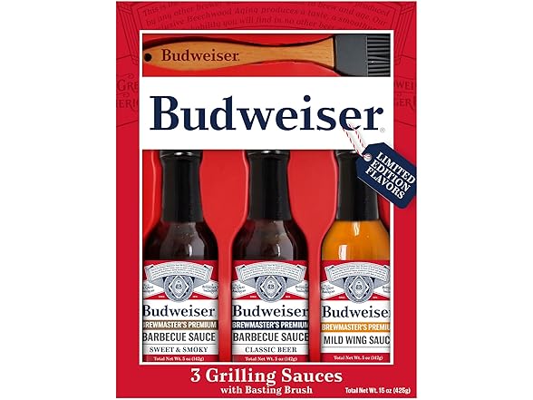 Budweiser Grilling Set: 3 BBQ Sauces w/Basting Brush