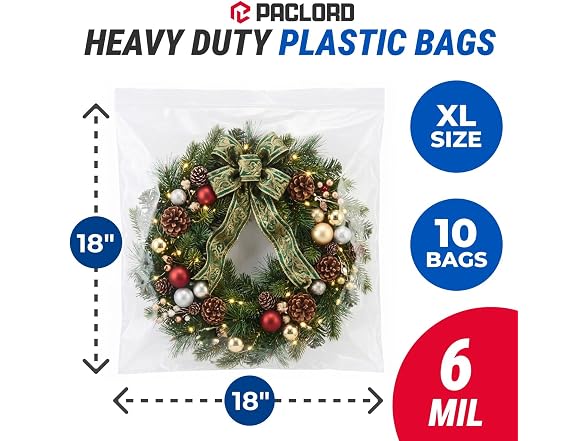 18" x 18" Extra Large Reclosable Plastic Zip Bags, 10 Count