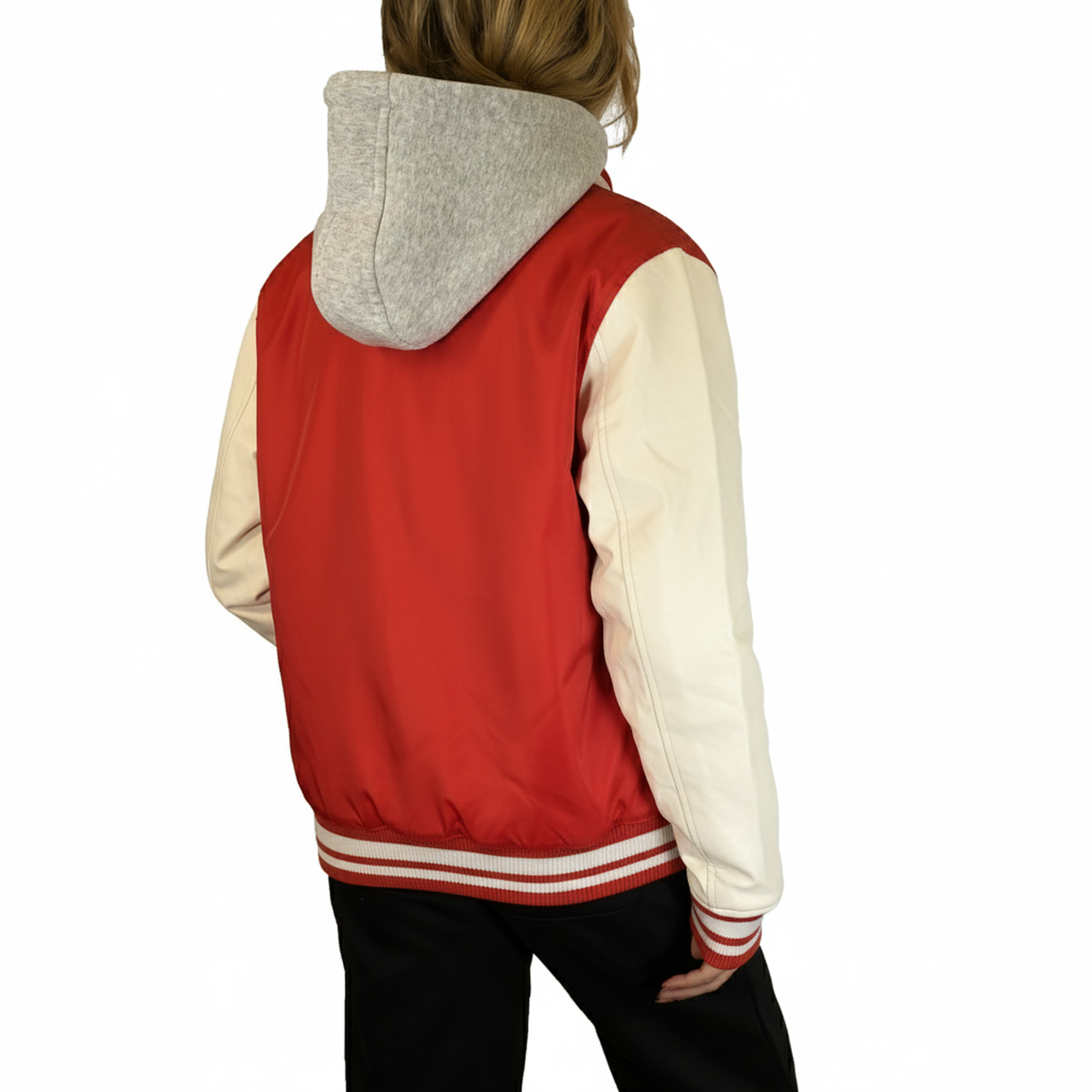 Womens Oversized Heavyweight Hooded Varsity Jacket - Gallery 34