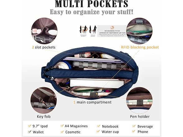 VOLGANIK ROCK RFID Purses for Women Fabric Nylon Multi Pocket Crossbody Bag Ladies Travel Handbag