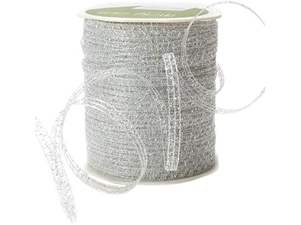 May Arts 1/8-Inch Wide Ribbon, Silver Curly