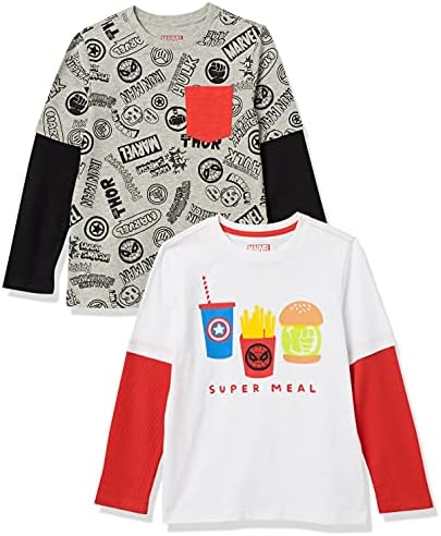 Amazon Essentials Disney Marvel Star Wars Toddler Boys' Long-Sleeve 2-in-1 T-Shirts Pack of 2