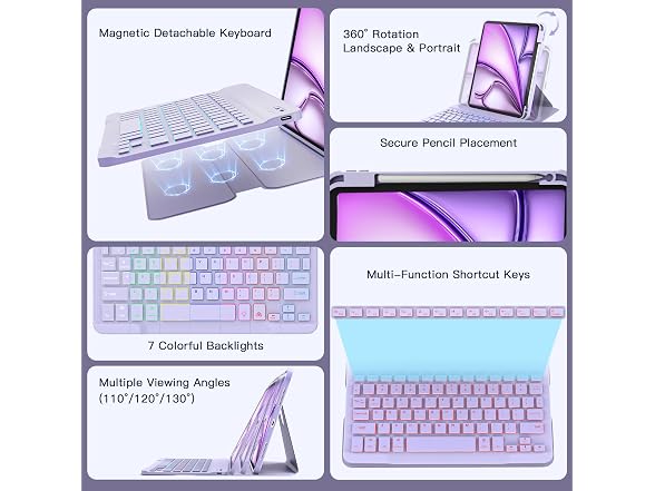 RAYMCRAFT Purple iPad Air 11" Case W/ Keyboard