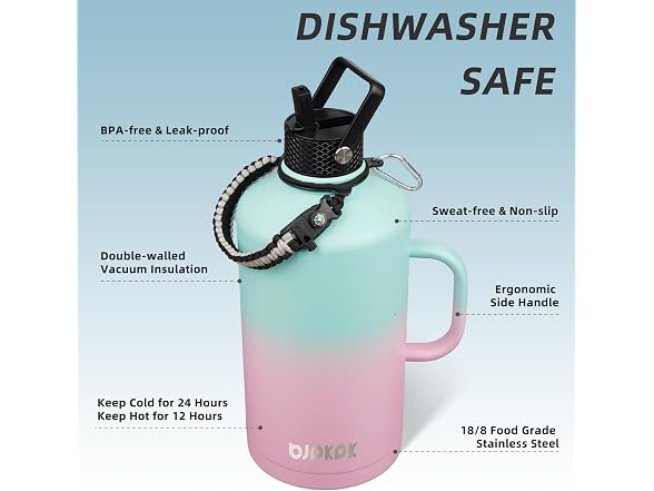 BJPKPK 1 Gallon Water Bottle Insulated with Straw Lid,Marshmallow