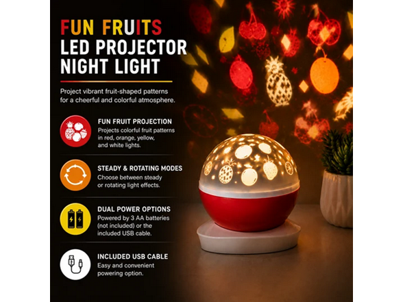 Merkury Fun Fruits Multi Colored LED Projector Night Light
