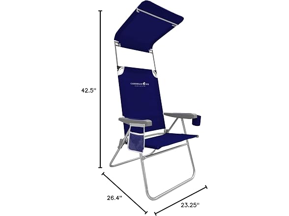 Caribbean Joe Folding Beach Chair, High Back, Navy