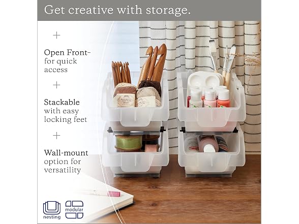Clearly Stacking Bin, 4 Pack