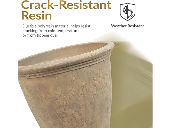 Sunnydaze 24-Inch Anjelica Large Plastic Pot Beige 2pk