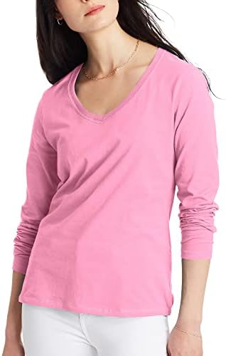 Hanes Womens Cotton V-Neck Long Sleeve Tee