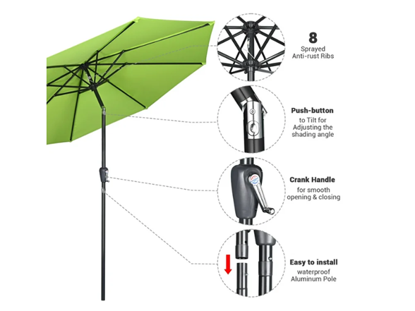 Yescom 9Ft UV50+ 3000PA Outdoor Umbrella Green