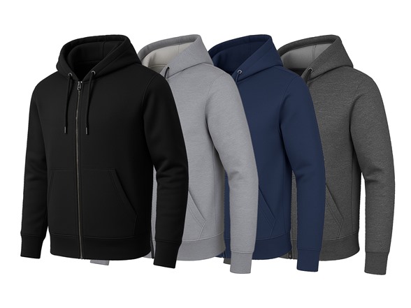 3Pk Mens Heavyweight Fleece-Lined Tech Zip Hoodie