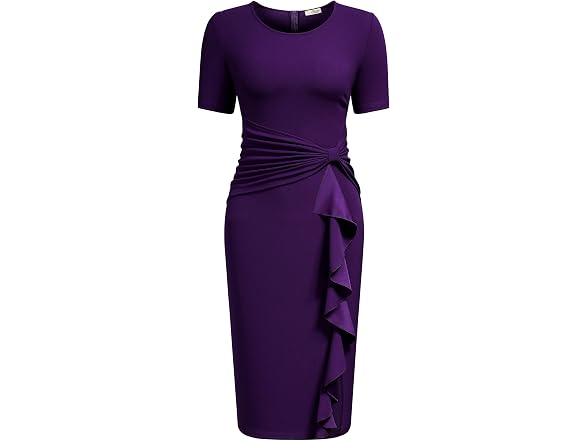Aisize Women (L) Ruffle Peplum Cocktail Knee Dress
