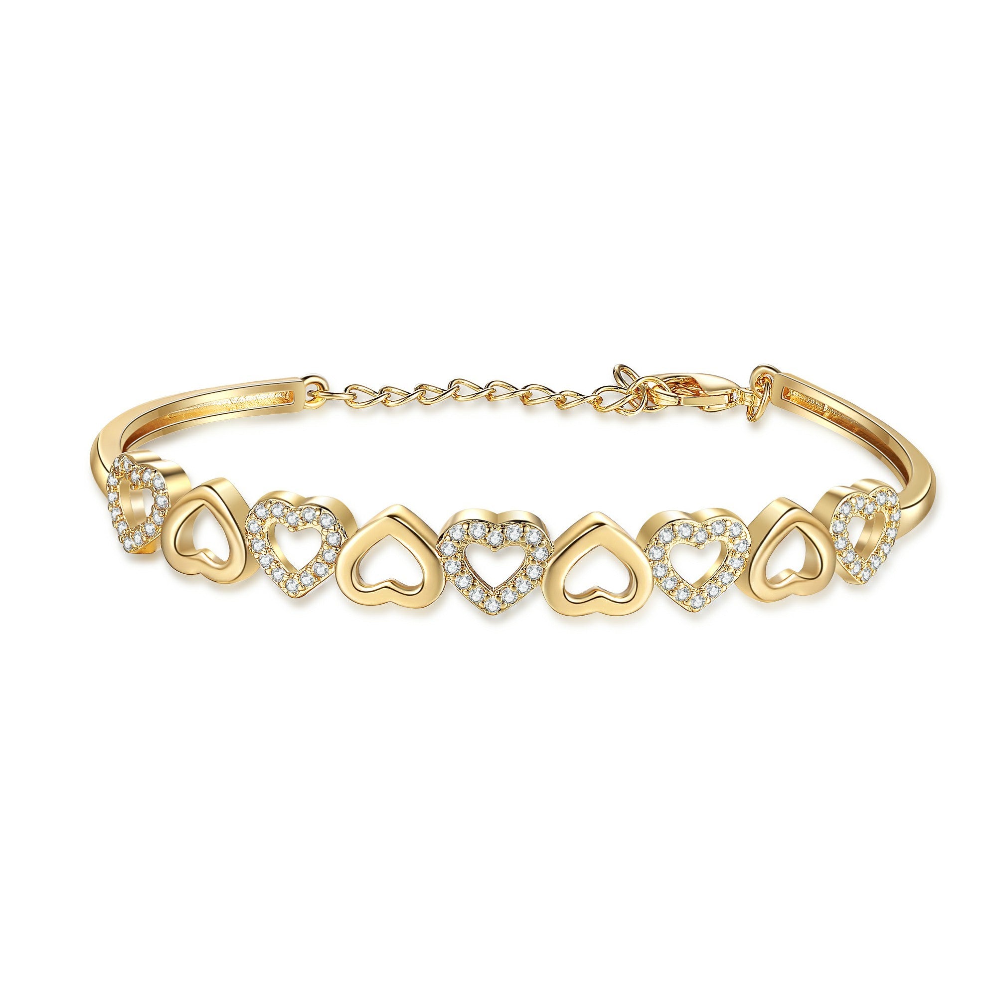 14K Gold Hearts Bangle Bracelet - Gallery 8
