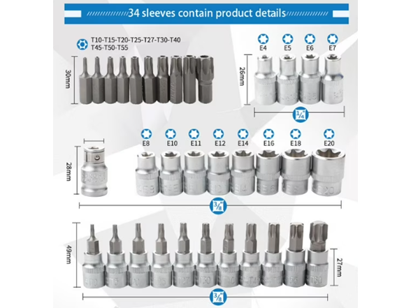 34-Piece Star Bit Socket & Ratchet Set