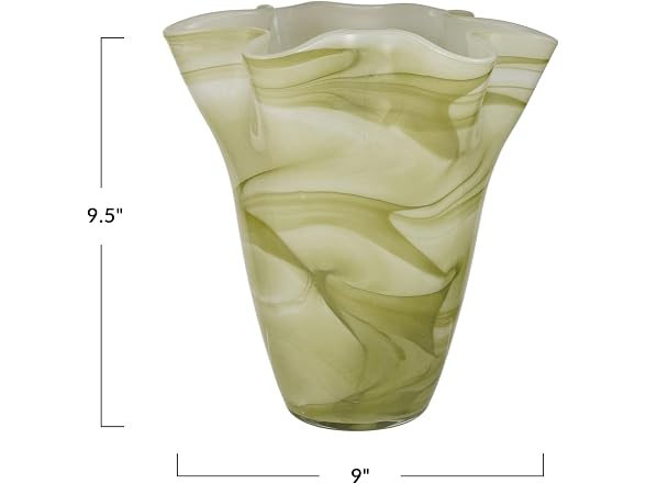 Creative Co-Op Round Hand-Blown Glass Ruffled Vase