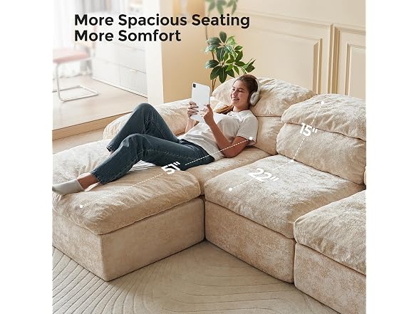 Ayovoch 115.7" Cloud Couch, Boneless Couch, Sectional