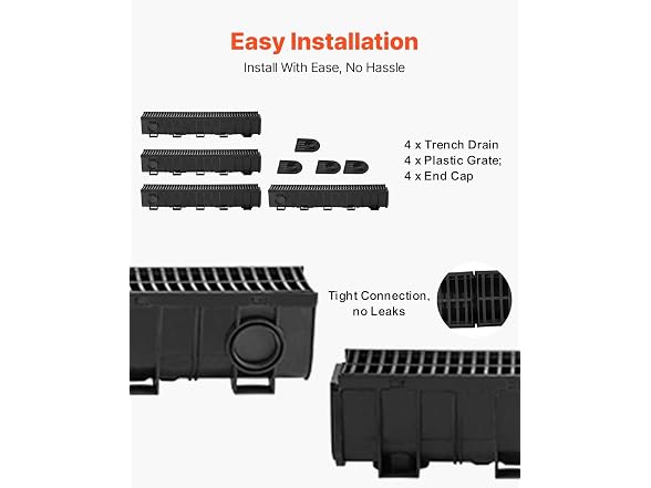 Trench Drain System, Channel Driveway-4Pack