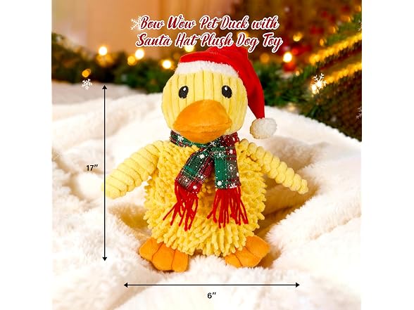 Bow Wow Pet Duck with Santa Hat Plush Dog Toy