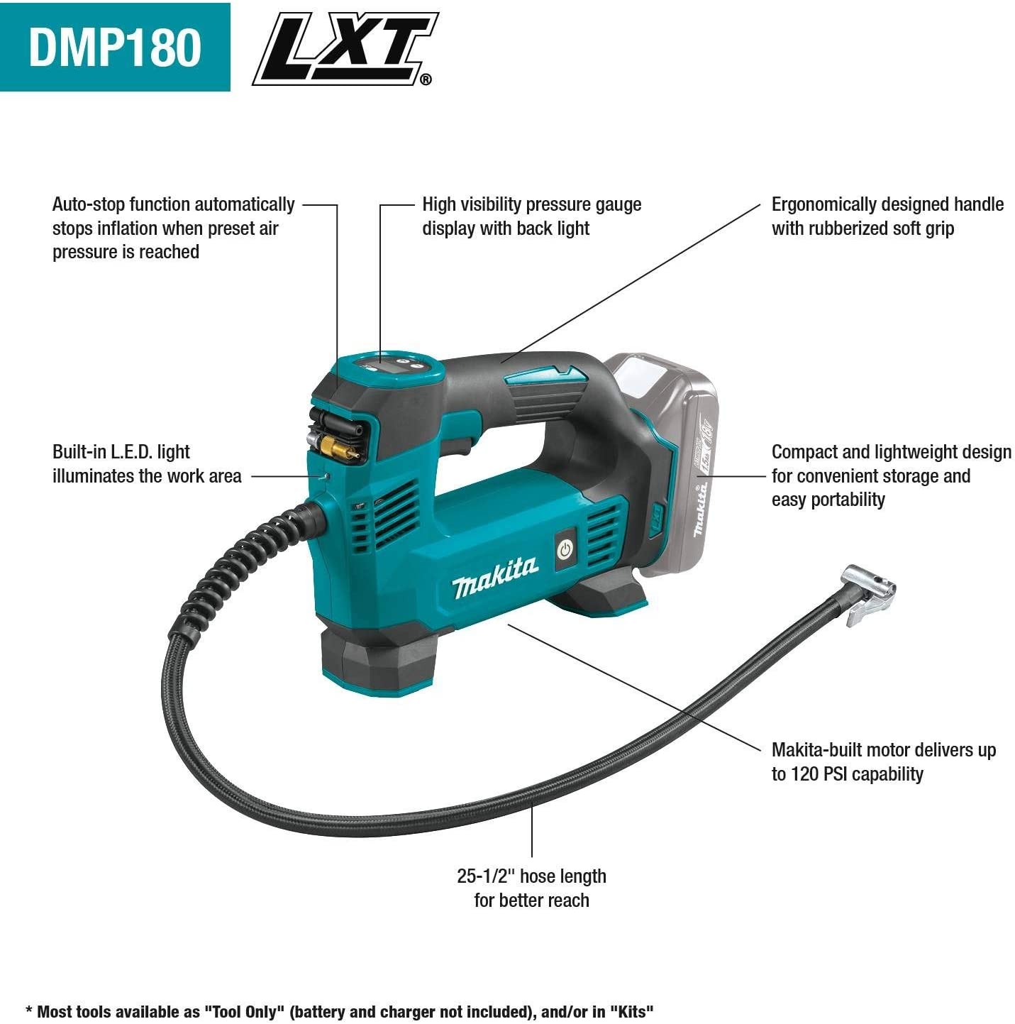 Makita DMP180ZX 18V LXT® Lithium-Ion Cordless Inflator (Open Box) - Gallery 12