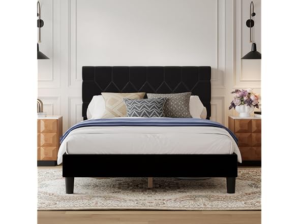 Avenco Queen Size Bed Frame, Upholstered Platform Bed Frame