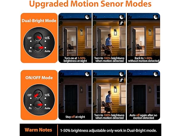 BesLowe 2-Pack Motion Sensor Outdoor Wall Lights, Black with Gold Trim