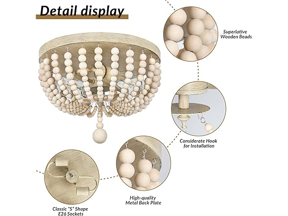 VerRon Farmhouse Wood Beaded Chandelier