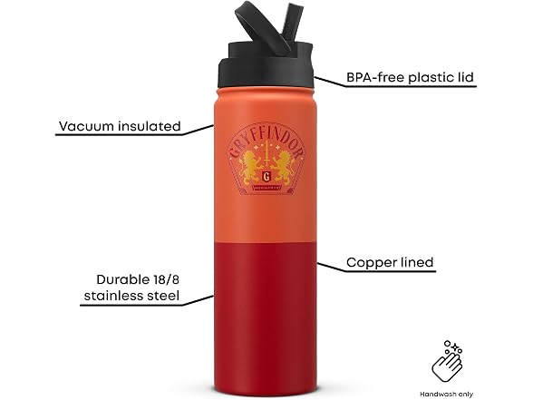 JoyJolt Harry Potter Gryffindor Stainless Steel Water Bottle 