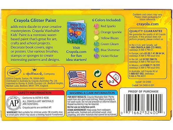 Crayola Washable Glitter Paint 6 Count