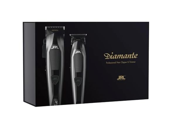 JRL Diamante Clipper & Trimmer Set DI2025B – Brushless Motor, Fade Blade, Smart Clip Technology, Reset IQ Charge, 8200 RPM, 4-Hour Run Time for Barbers & Stylists (Black) (Open Box)