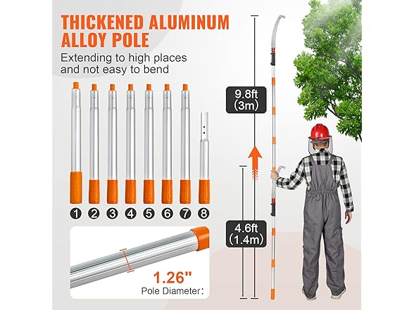 VEVOR Manual Pole Saw 4.6-9.8 ft Extendable Tree Pruner