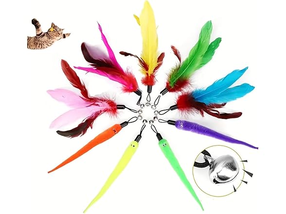 Retractable Wand Cat Toy with 9 Replaceable Heads