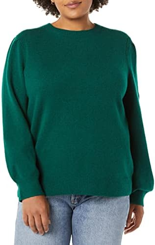Amazon Essentials Women's Soft Touch Pleated Shoulder Crewneck Sweater, Dark Green, X-Small