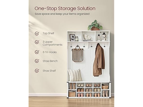 VASAGLE Hall Tree w/Bench & Shoe Storage