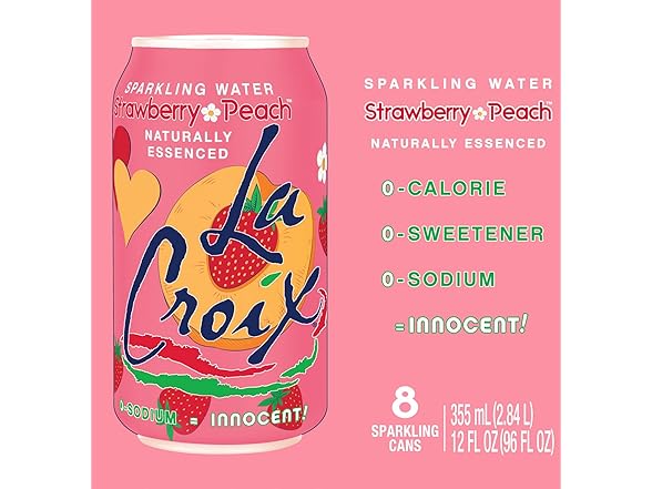 8PK La Croix Sparkling Water, Strawberry Peach