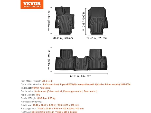 Automotive Floor Mats, Fits for Toyota RAV4 (Not