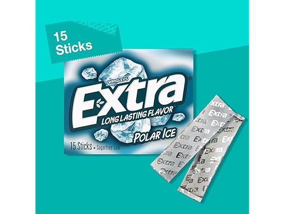 10PK EXTRA Polar Ice Chewing Gum Packs, Sugar Free