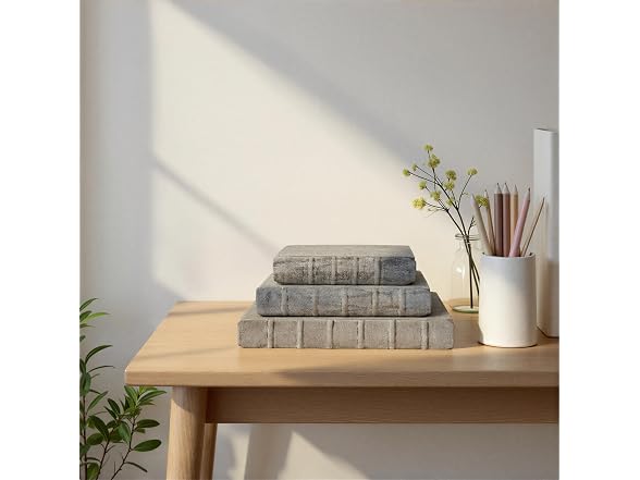 Creative Co-Op 3-Piece Stonewashed Canvas Bound Paper Notebooks, Antique Grey