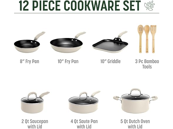 Goodful Ceramic Nonstick Pots and Pans Set 12PC