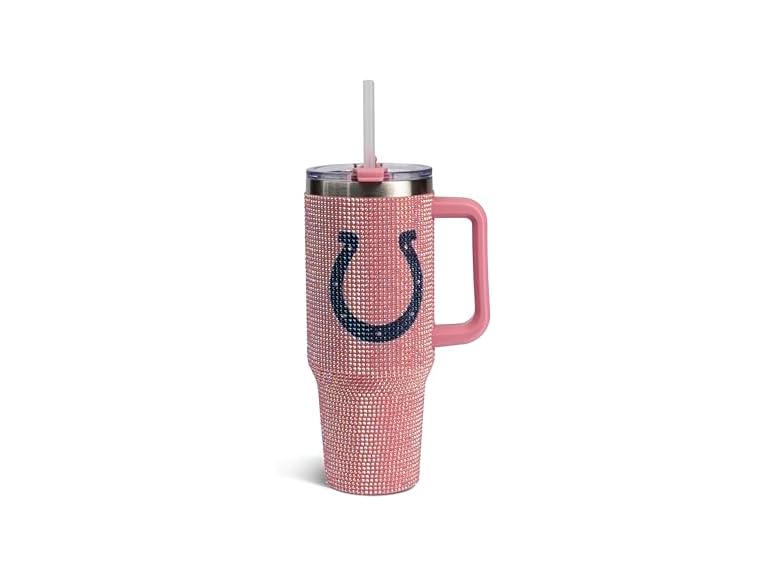 The Memory Company Officially Licensed 40oz Pink Game Day Bling Stainless Steel Tumbler - Premium Insulated Double-Wall Travel Cup With Handle and Straw Lid