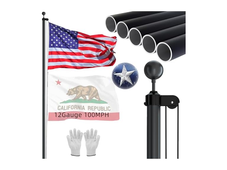 NELXINJO 25FT 25FT Black flag pole(2.0mm) Black