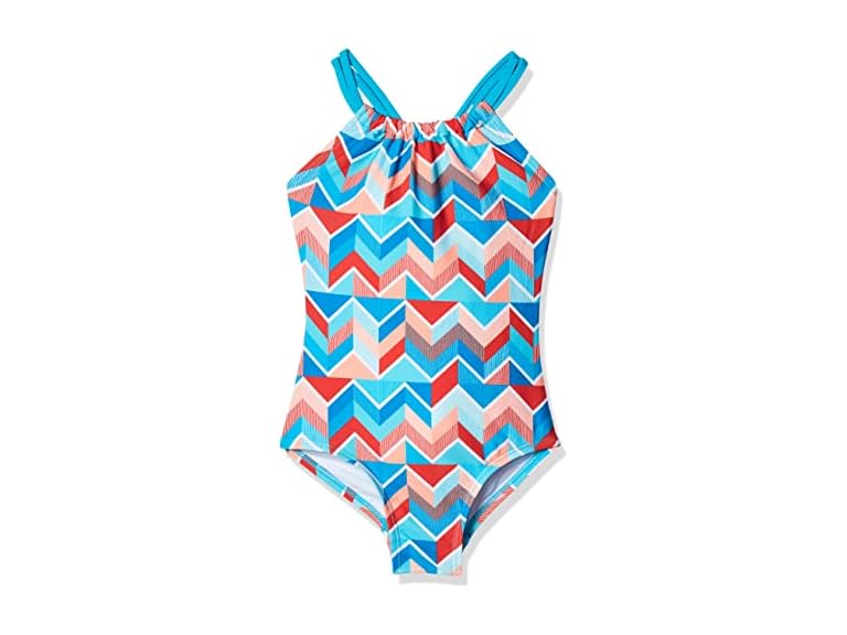 Kanu Surf Girls Beach Sport Halter One Piece Swimsuit, Ruby Blue Chevron, 10