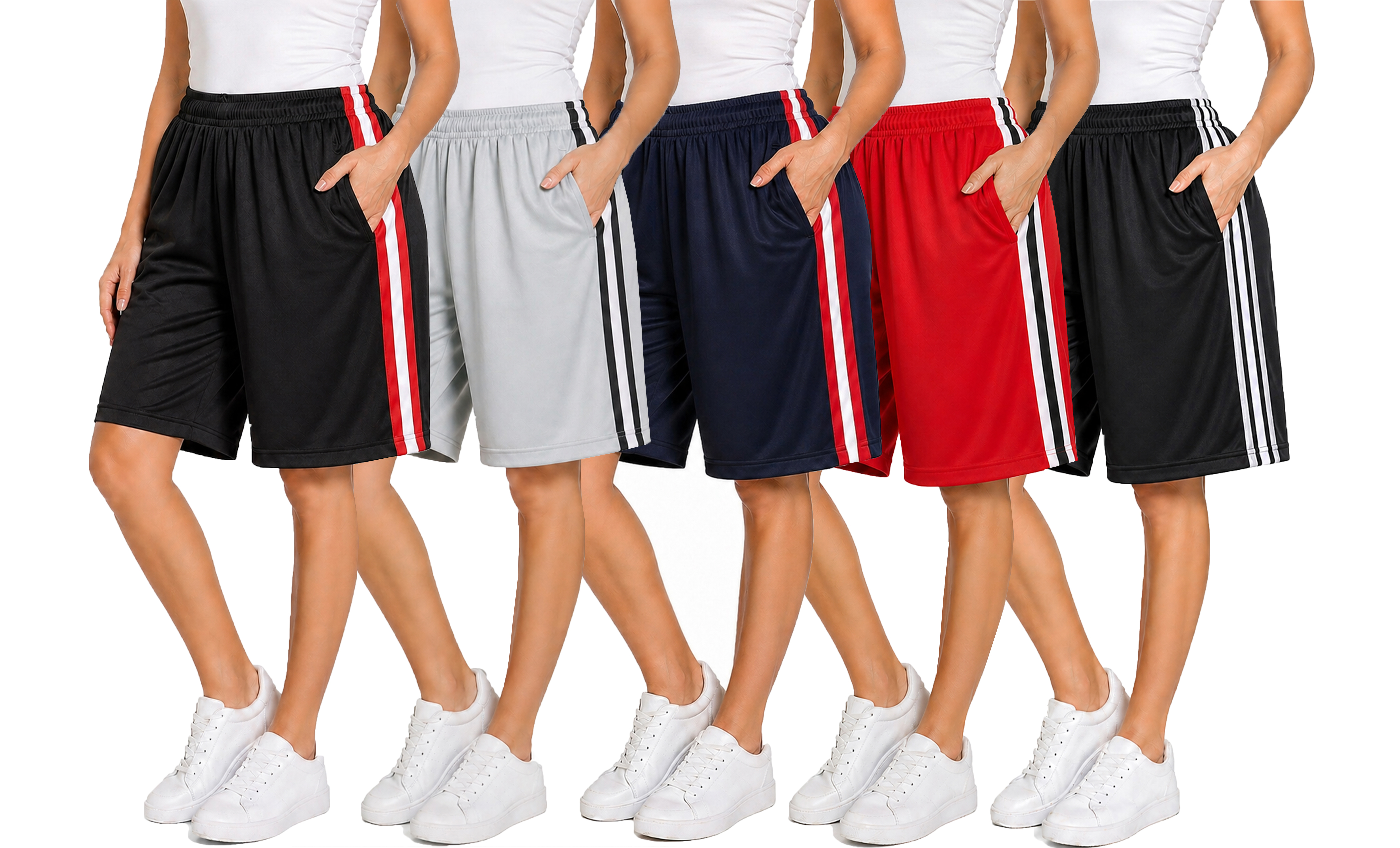 5Pk Womens Loose Fit Active Stripe Shorts - Gallery 7