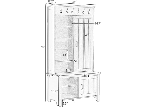 SPOFLYINN Modern Hall Tree with Sliding Doors