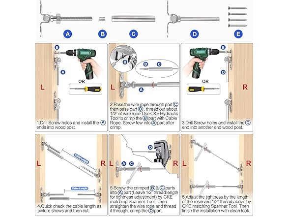 Cable Railing Kit 1/8" Swage Toggle Turnbuckle Hardware