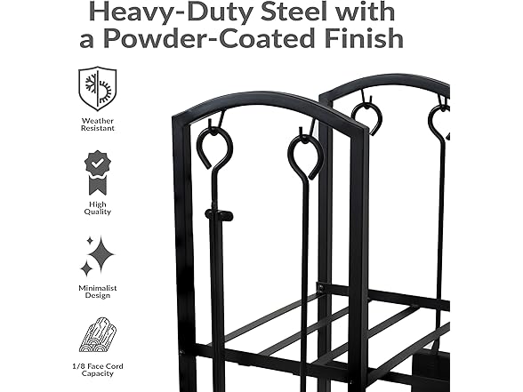 Sunnydaze 4-Piece Fireplace Log Rack & Tool Set